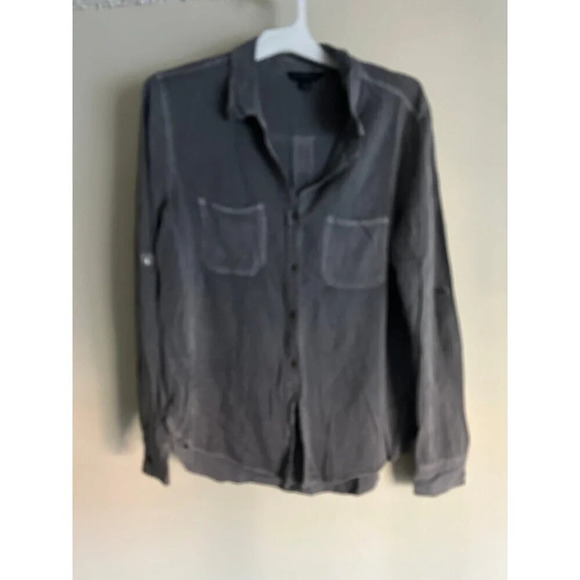 Rock & Republic Button Up Top Long Sleeve Tunic Shirt Gray Sz L - Picture 1 of 6